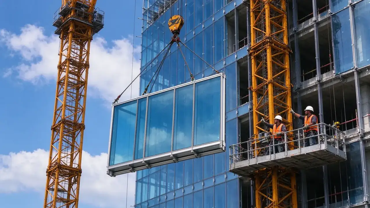 Curtain wall unit hoisting on site
