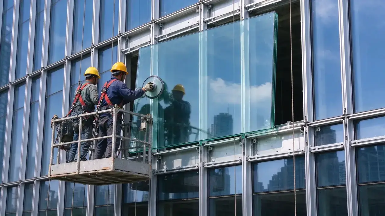 Glass panel installation from cradle